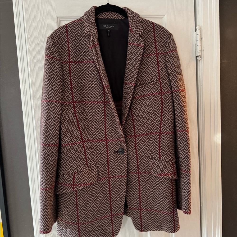 rag & bone Margot tailored Brown and Red Plaid Blazer